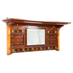 Arts & Crafts Art Nouveau Walnut Coat Rack with Inlay, 1900s