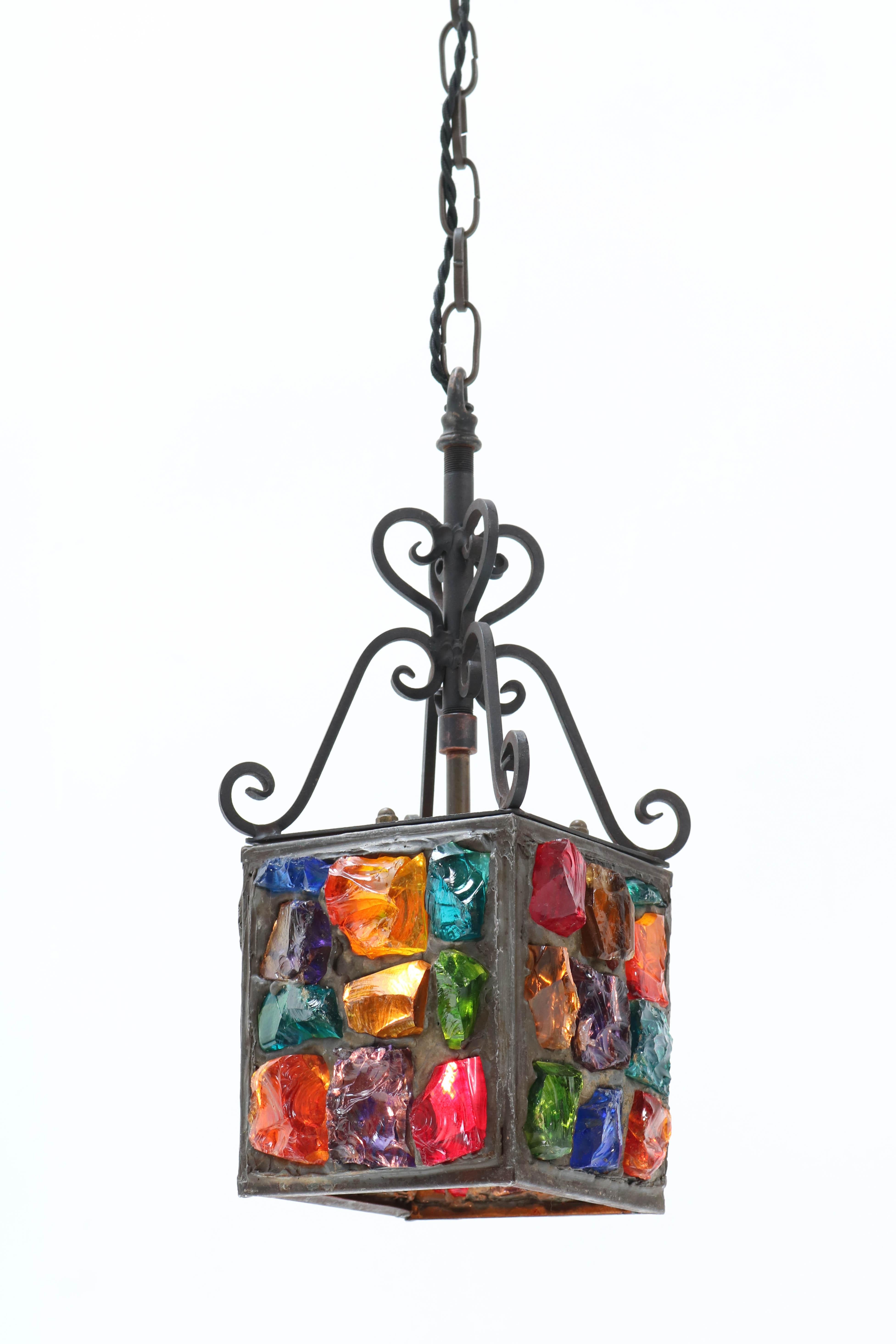 Arts & Crafts Art Nouveau Wrought Iron Lantern, 1900s For Sale 4