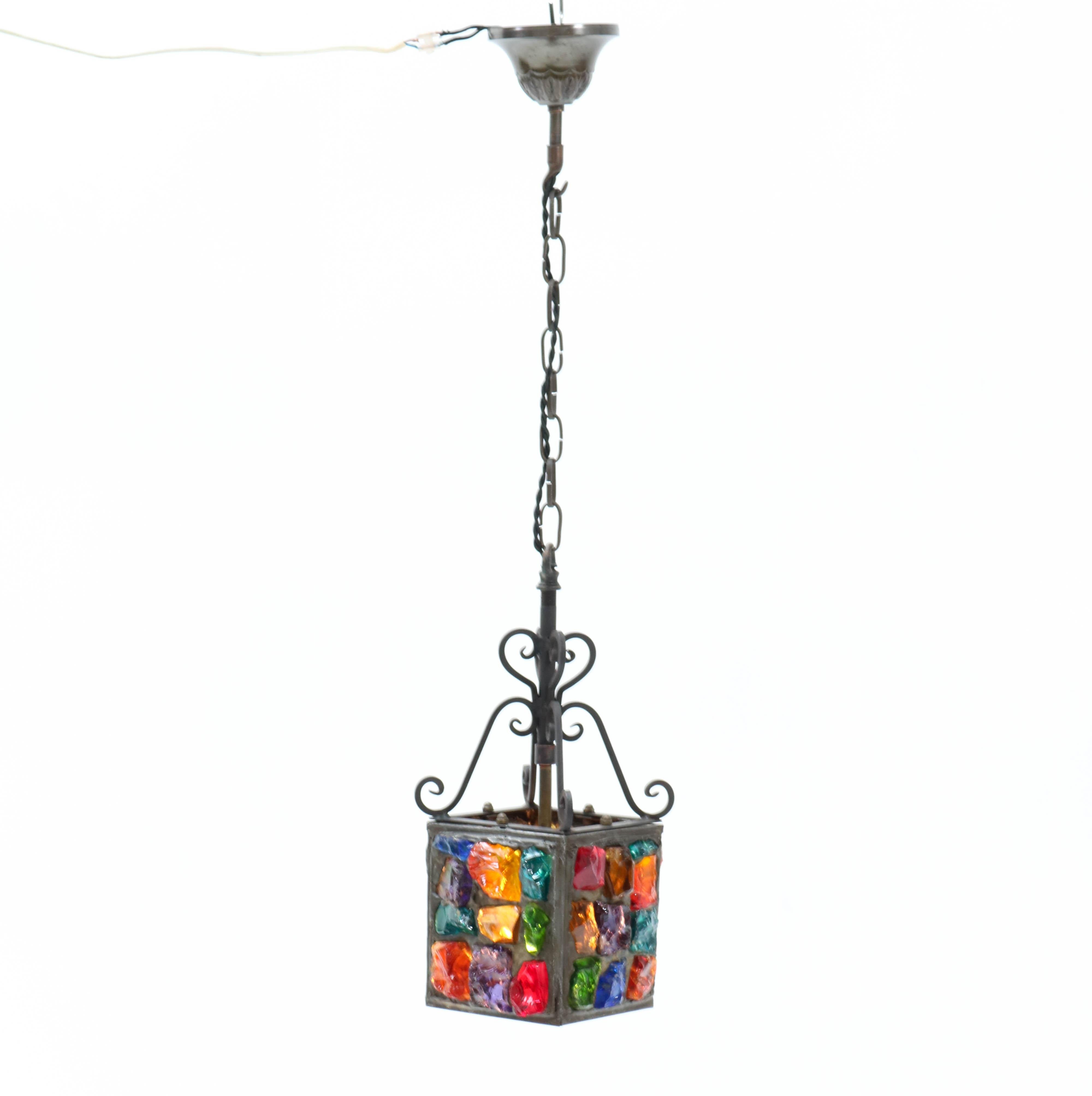 British Arts & Crafts Art Nouveau Wrought Iron Lantern, 1900s For Sale