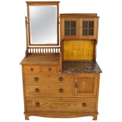 Antique Arts & Crafts Ash Marble Vanity, Dressing Chest Washstand, Scotland 1900, B2164