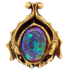 Vintage Arts & Crafts Australian Black Opal Gold Cocktail Ring Fine Estate Jewelry
