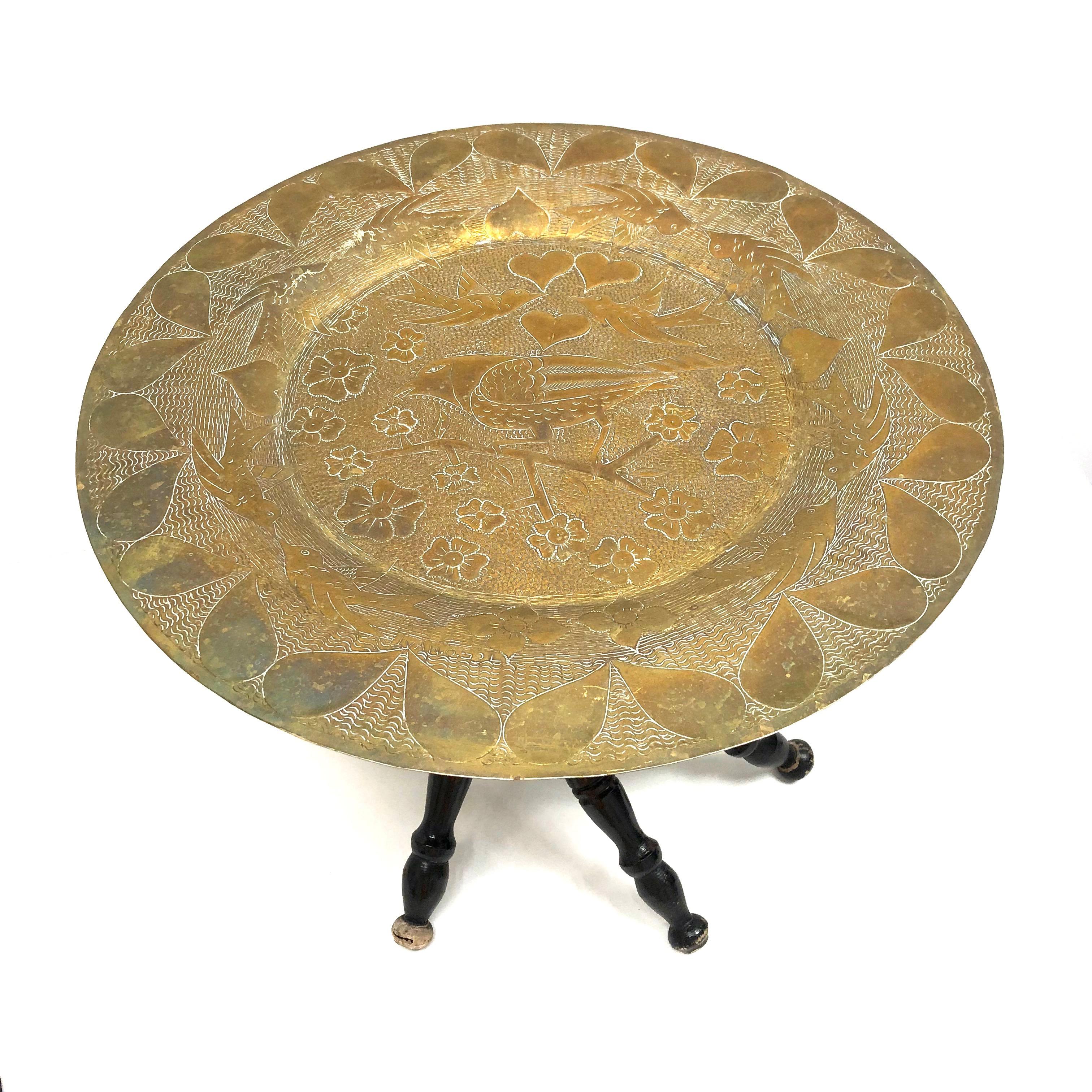 Tavolino da tè orientale in Wood Wood e ottone Vintage anni '20 2