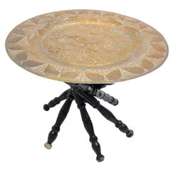 Tavolino da tè orientale in Wood Wood e ottone Vintage anni '20