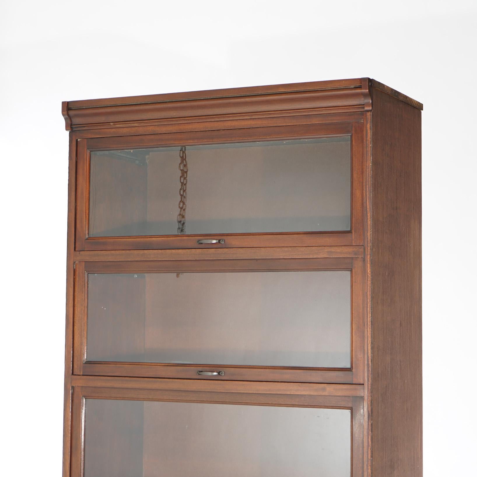 Glass Arts & Crafts Barrister Style Mahogany Bookcase with Six Sections 20th C