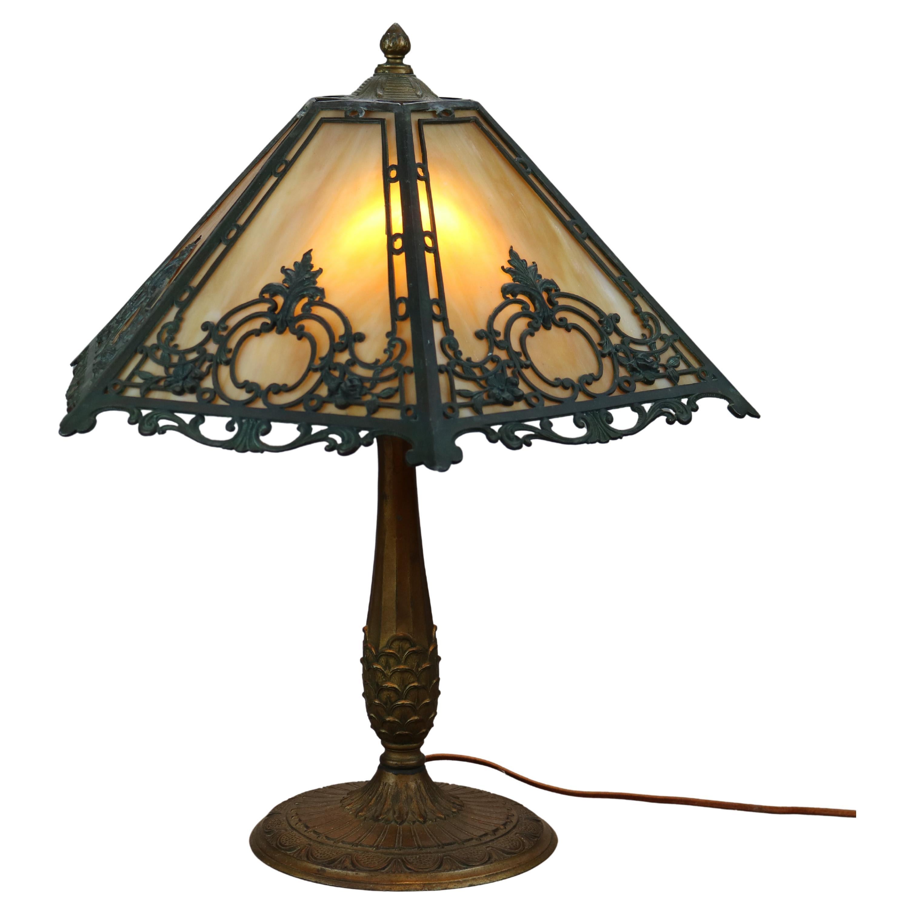 Arts & Crafts Bigelow & Kennard Slag Glass Table Lamp, c1920
