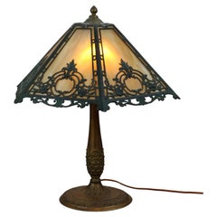 Antique Arts & Crafts Bigelow & Kennard Slag Glass Table Lamp, c1920