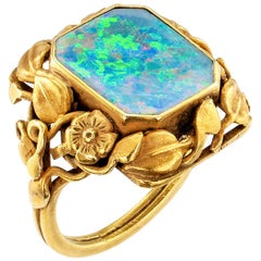 Arts & Crafts Black Opal Gold Ring
