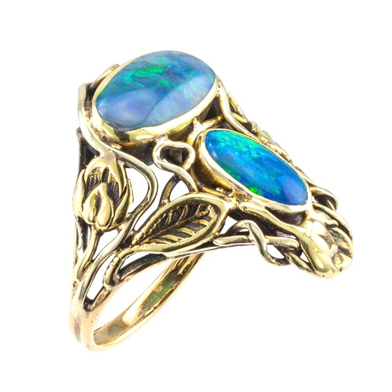 Arts and Crafts Arts & Crafts Black Opal Yellow Gold Ring  For Sale