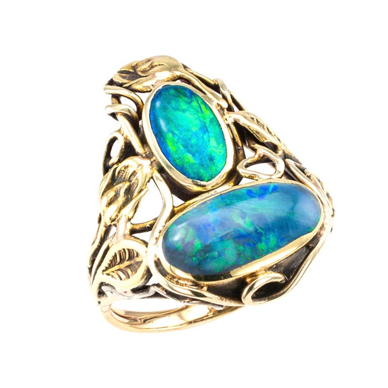 Arts & Crafts Black Opal Yellow Gold Ring  In Good Condition For Sale In Los Angeles, CA