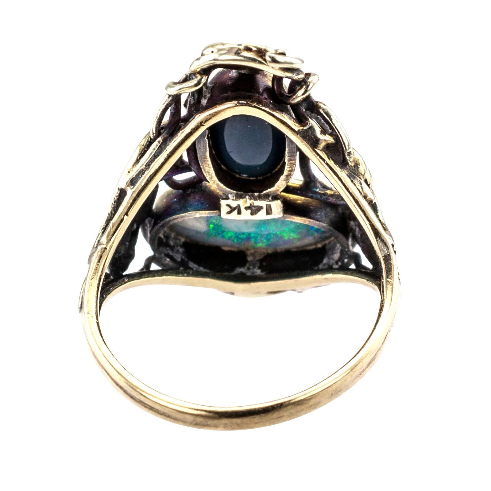 Arts and Crafts Arts & Crafts Black Opal Yellow Gold Ring 