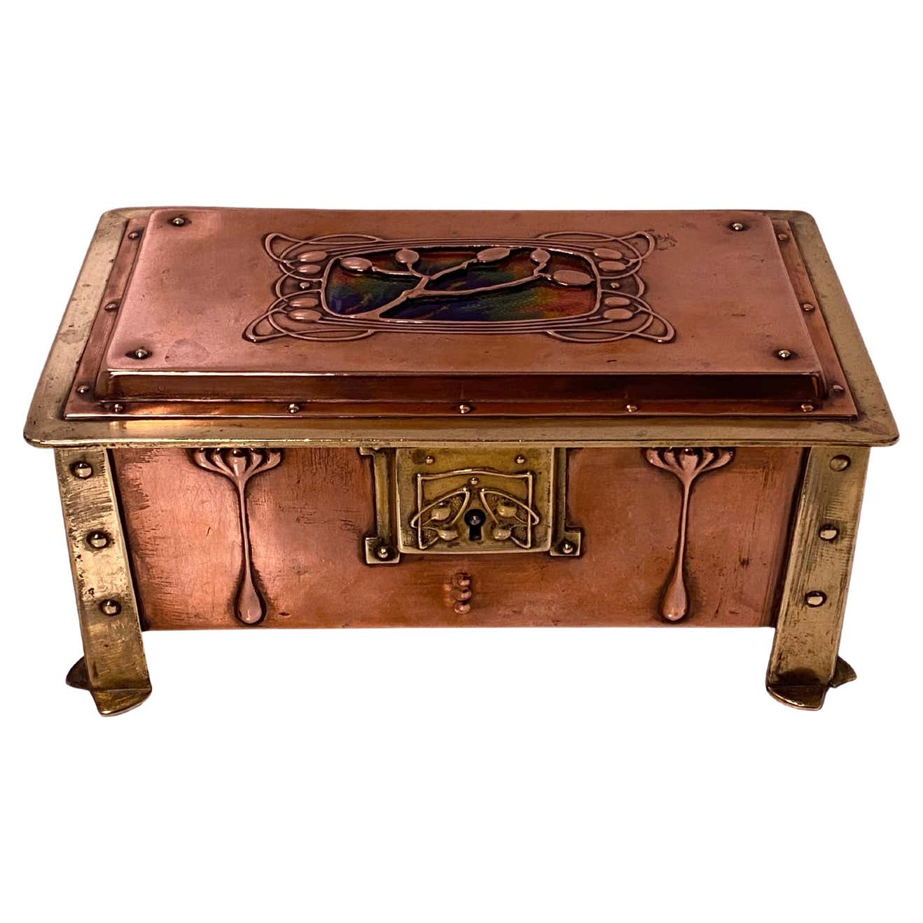 Arts and Crafts Box Enamel Copper Brass circa 1900 at 1stDibs