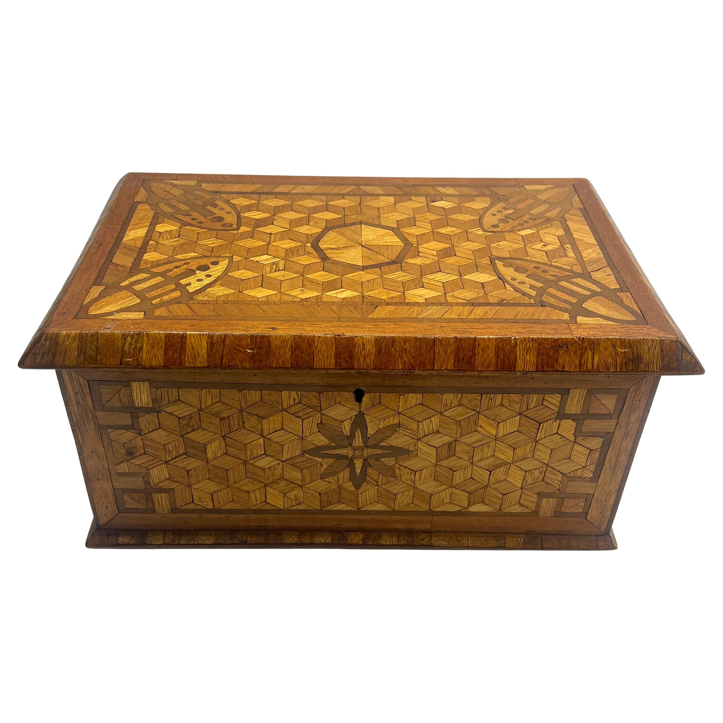 Caja Arts & Crafts con decoración de marquetería hecha a mano, hacia 1910