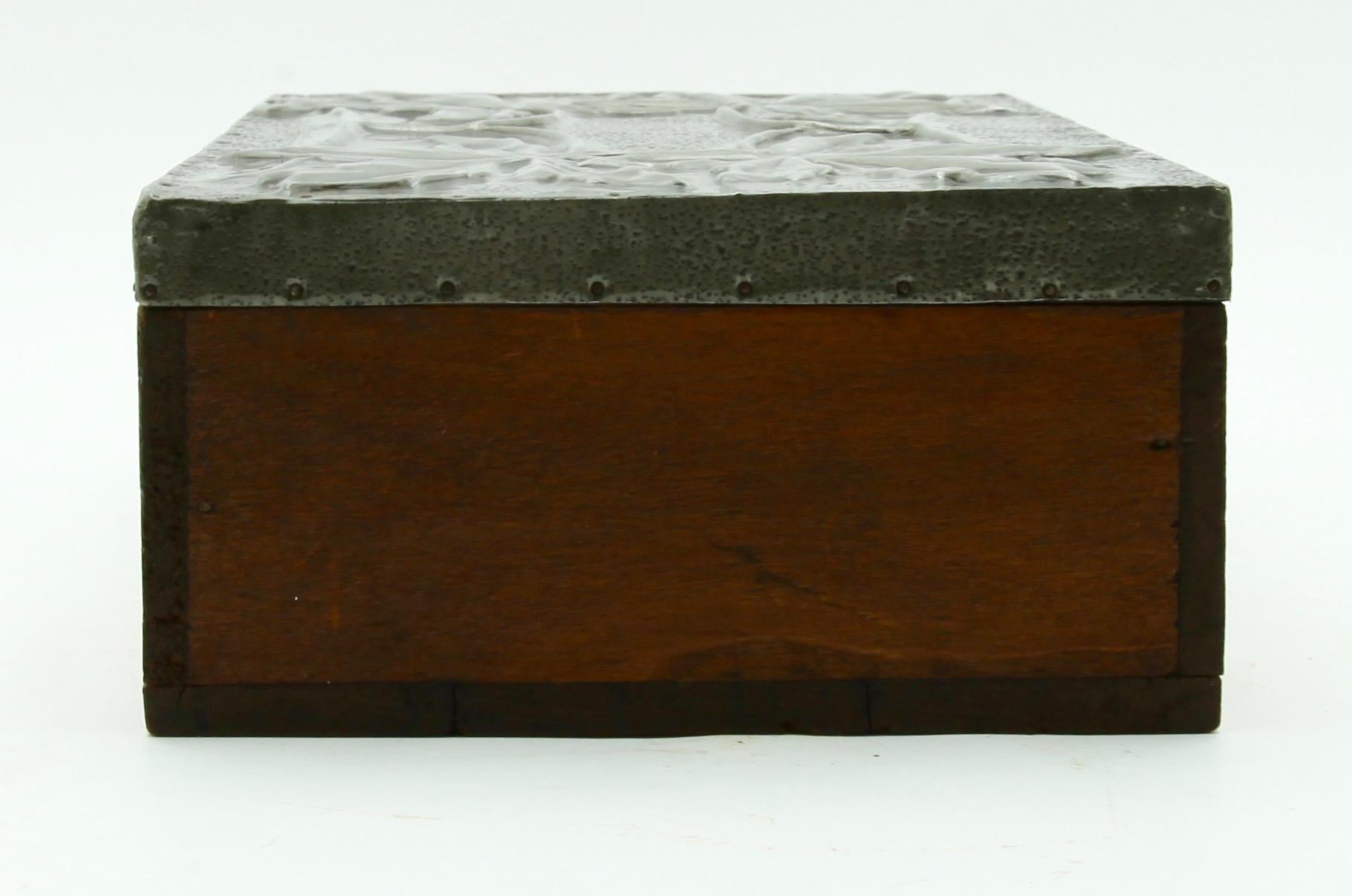 Sheet Metal Arts & Crafts Box with Decorative Metal Work, circa 1920