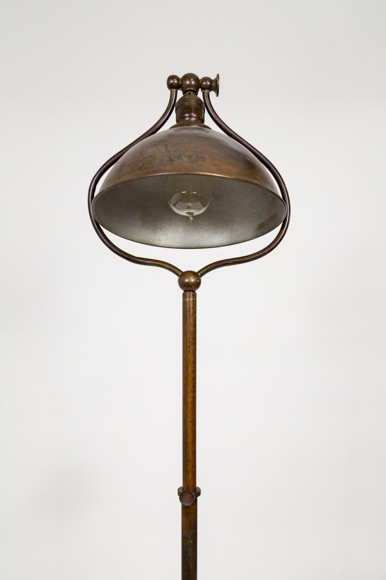 American Arts & Crafts Bradley & Hubbard Adjustable Brass Floor Lamp