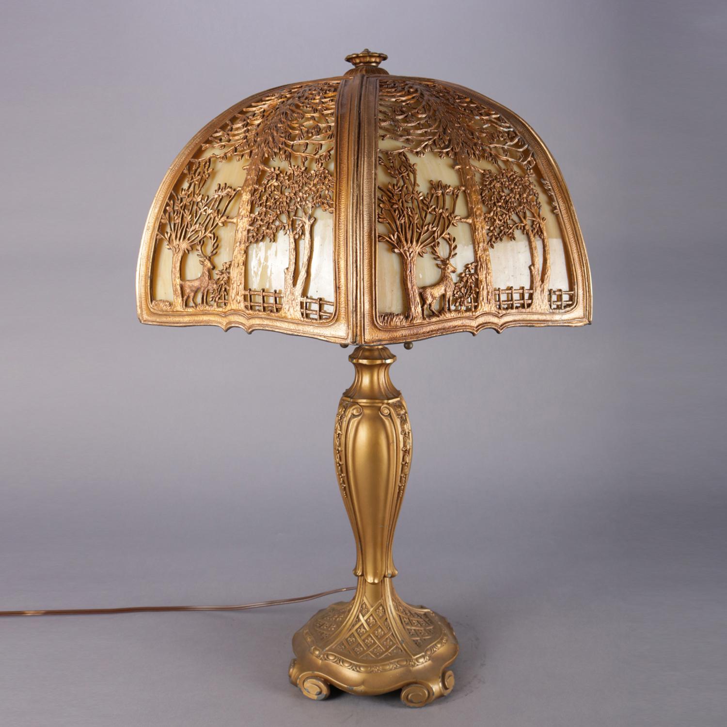 bradley & hubbard table lamp with slag glass