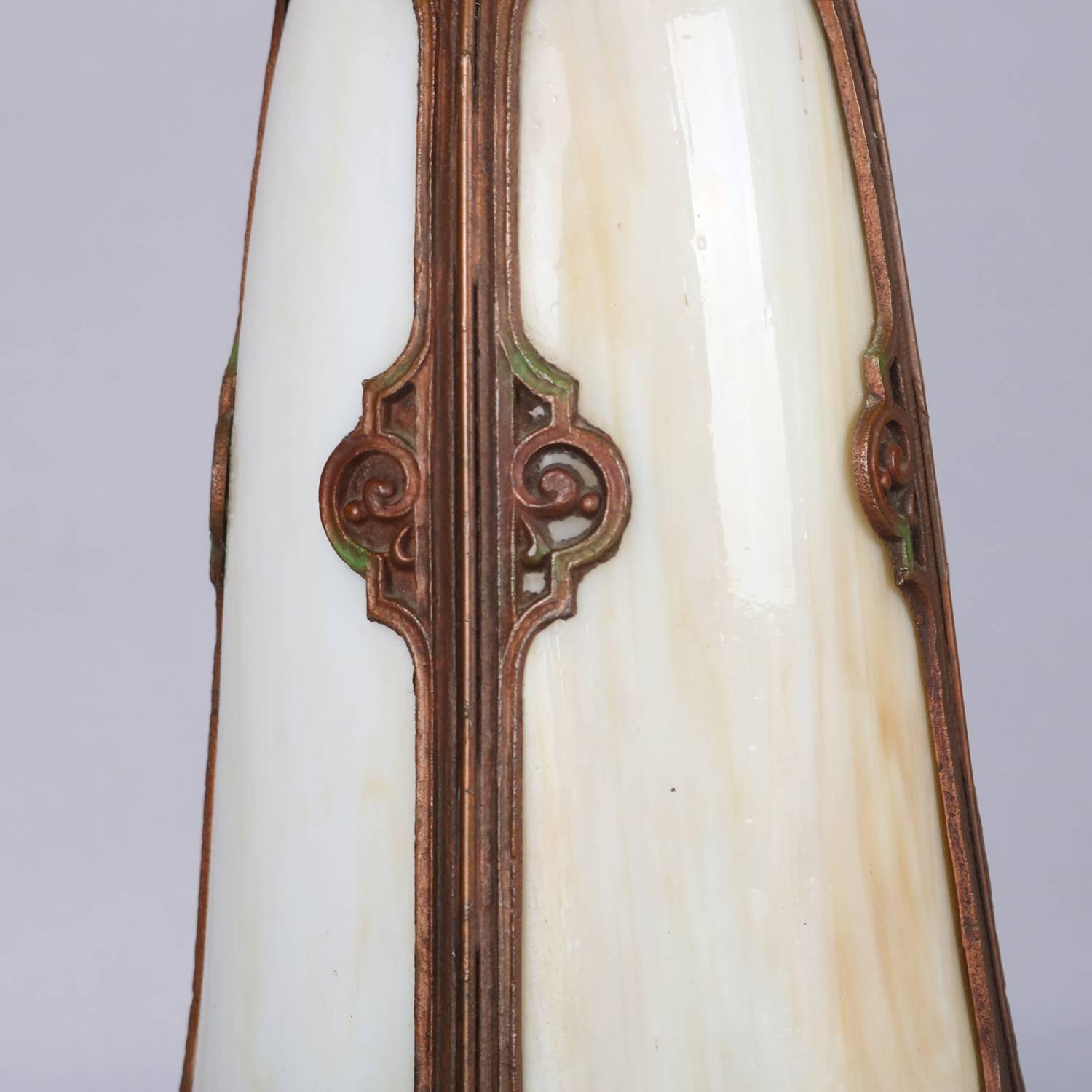 Arts & Crafts Bradley & Hubbard School Polychromed Slag Glass Table Lamp 5