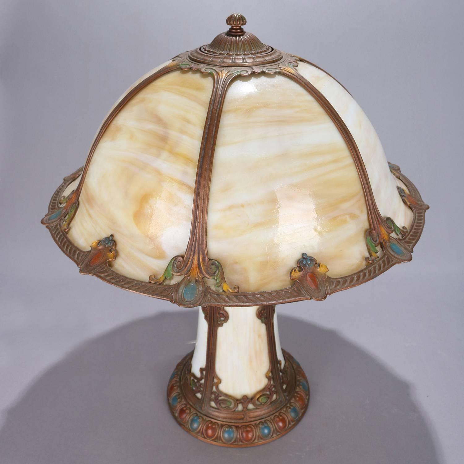 Arts & Crafts Bradley & Hubbard School Polychromed Slag Glass Table Lamp 8