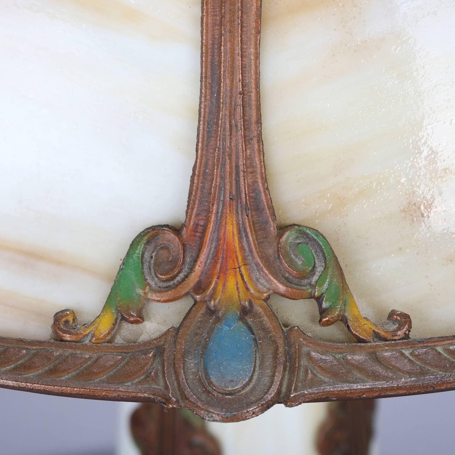 Arts and Crafts Arts & Crafts Bradley & Hubbard School Polychromed Slag Glass Table Lamp