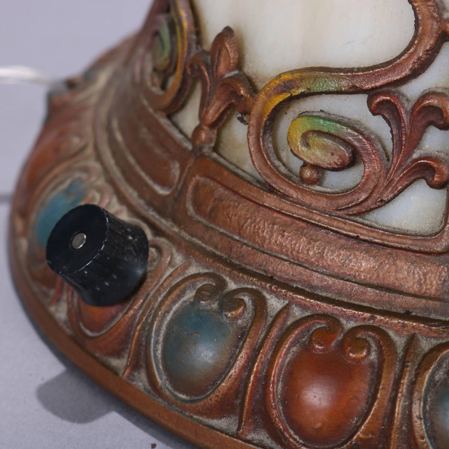 20th Century Arts & Crafts Bradley & Hubbard School Polychromed Slag Glass Table Lamp