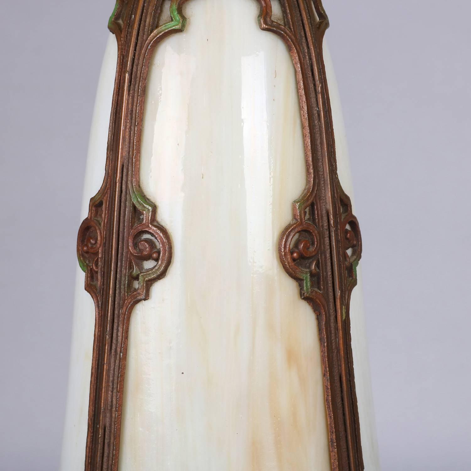 Arts & Crafts Bradley & Hubbard School Polychromed Slag Glass Table Lamp 1