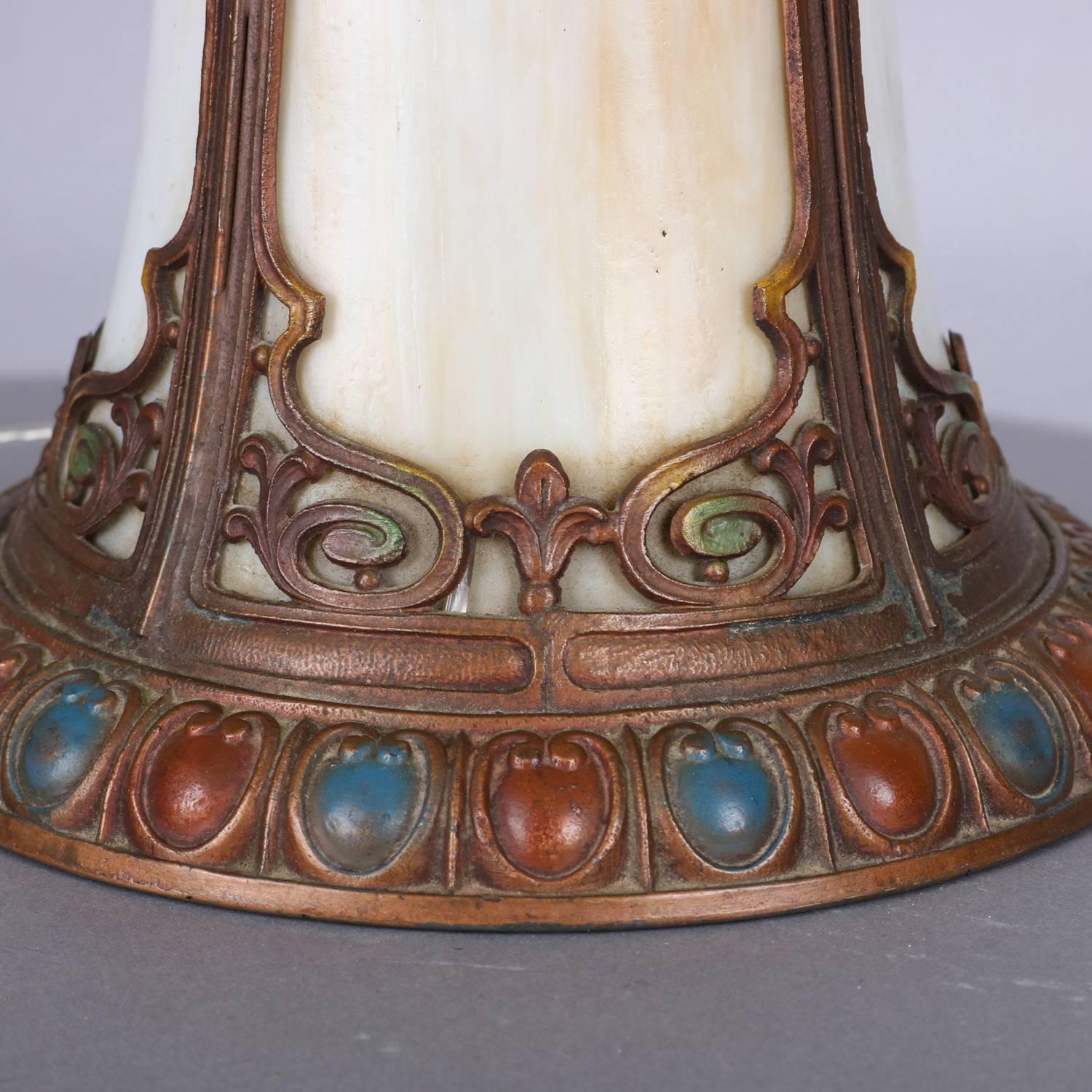 Arts & Crafts Bradley & Hubbard School Polychromed Slag Glass Table Lamp 4