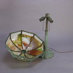Arts & Crafts Bradley & Hubbard School Slag Glass Panel Table Lamp, circa 1920