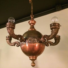Arts & Crafts Brass and Copper Pendant Chandelier