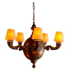 Arts & Crafts Brass and Copper Pendant Chandelier