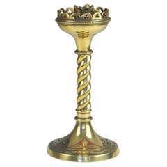 Arts 
Crafts Brass Candlestick with Inlays