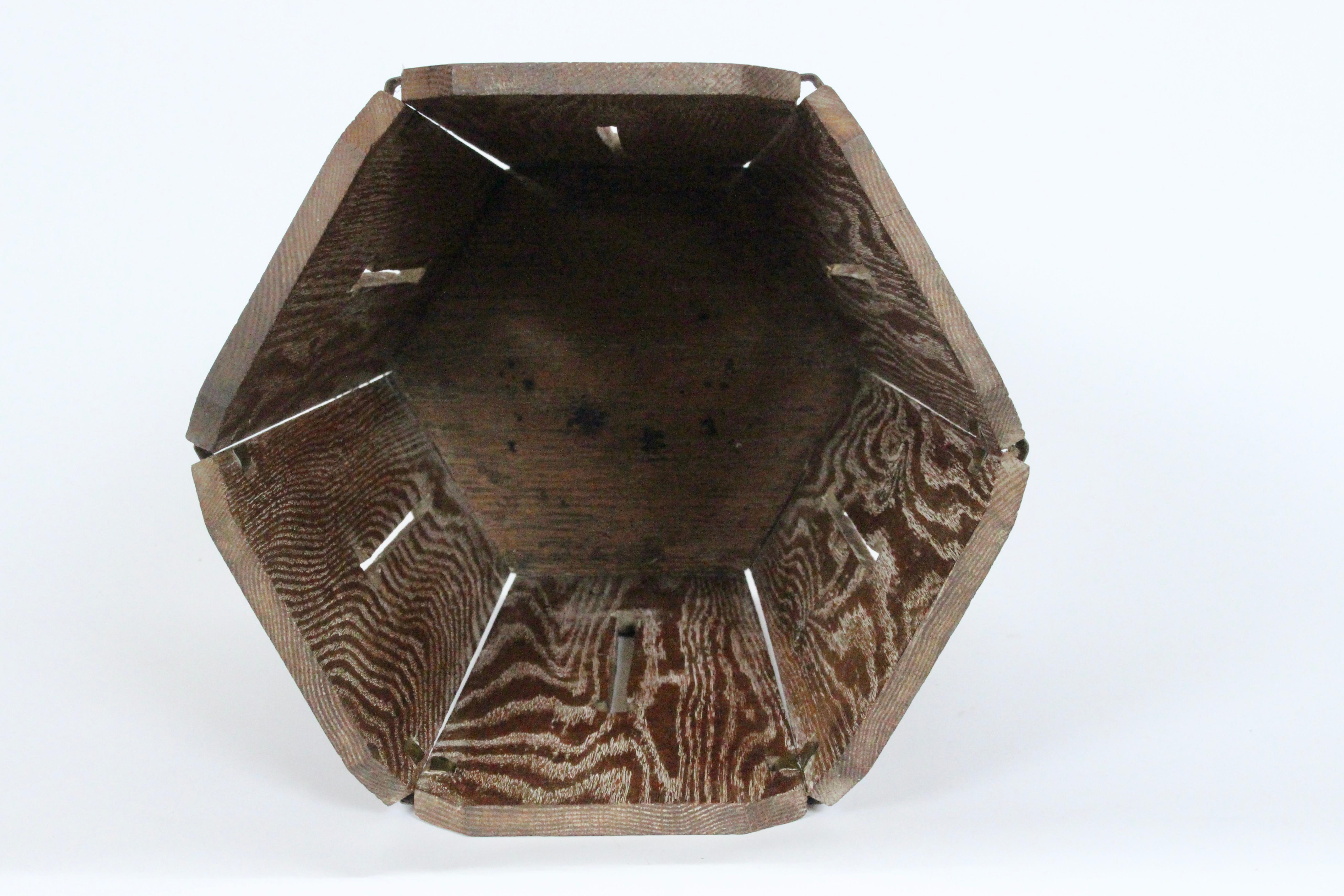 Arts & Crafts Brass Clasped Cerused Oak Hexagonal Wastepaper Basket 6