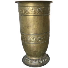 Arts & Crafts Brass Collect Umbrella & Cane Stand w. Decor of Grapes and Leaves