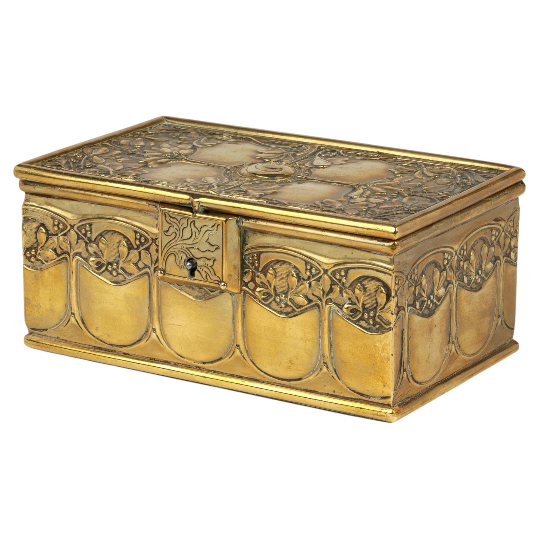 Arts & Crafts Brass Lidded Box Decorated with Tree Designs