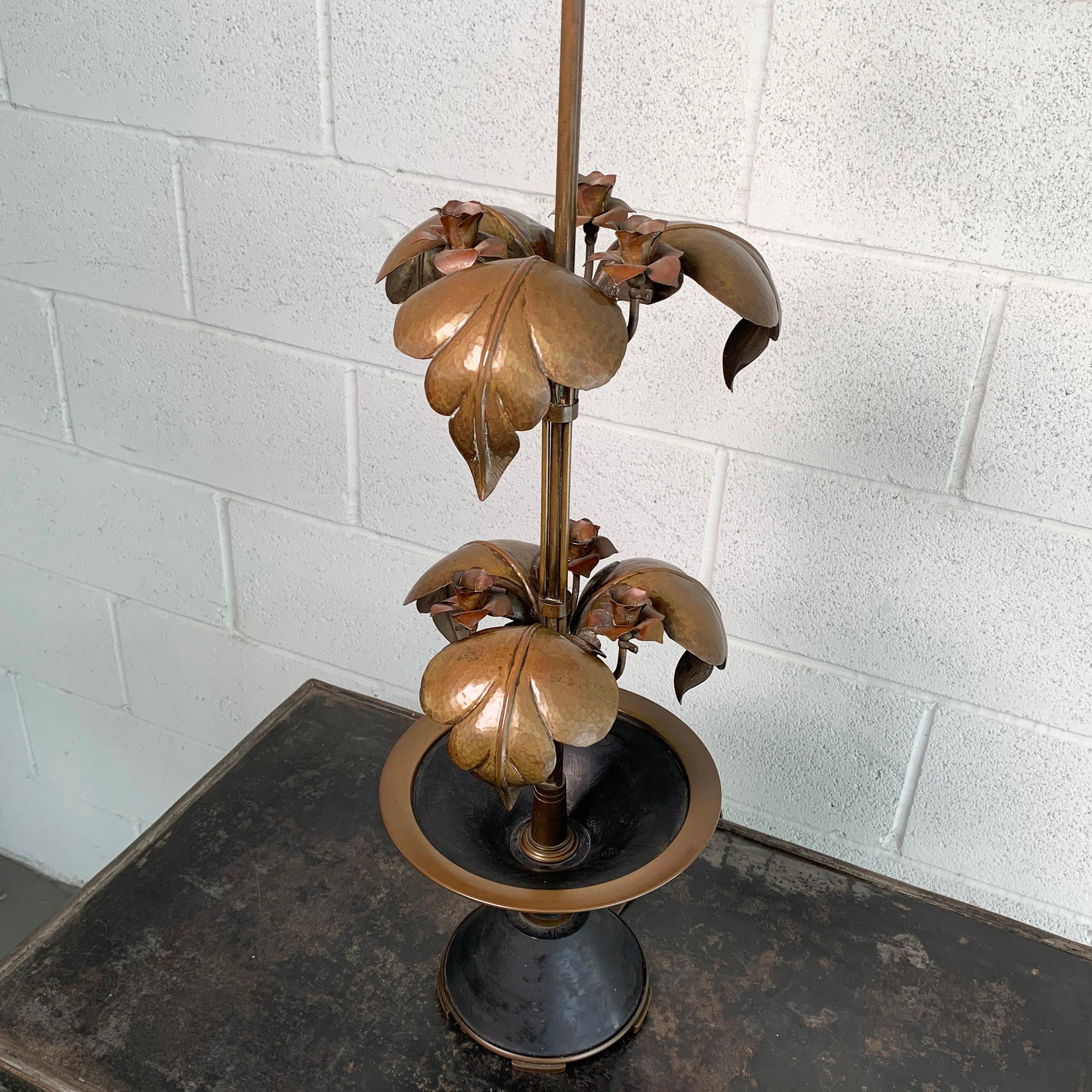 American Arts & Crafts Brass Rose Stem Table Lamp For Sale