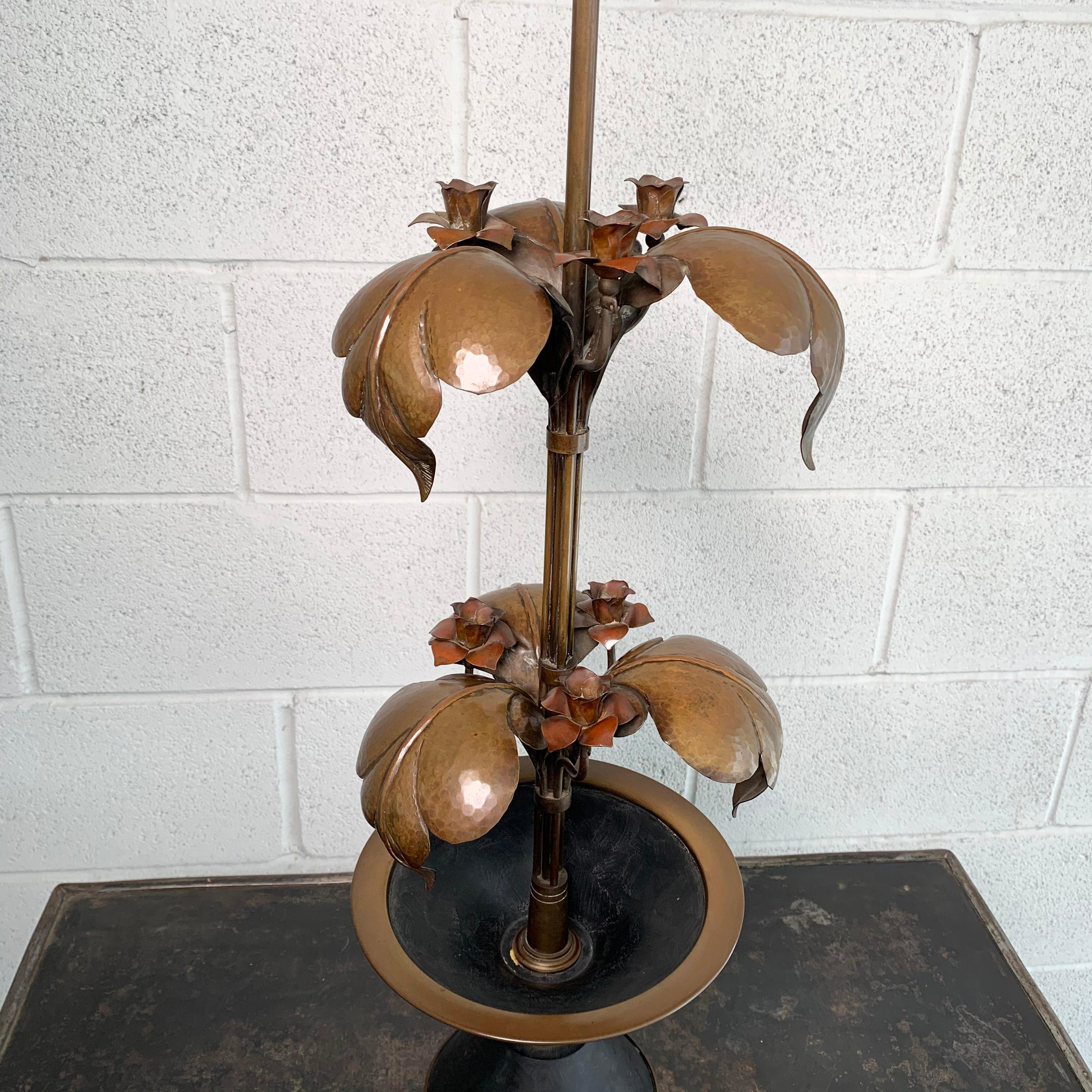 Arts & Crafts Brass Rose Stem Table Lamp In Good Condition For Sale In Brooklyn, NY