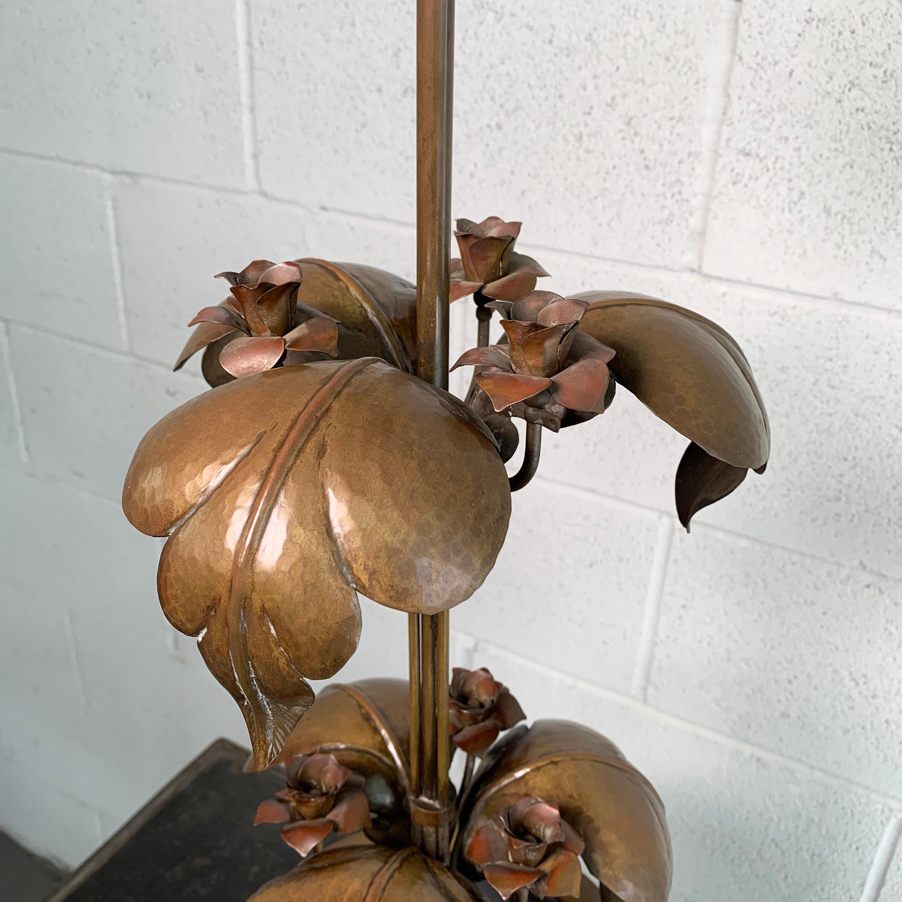 20th Century Arts & Crafts Brass Rose Stem Table Lamp For Sale