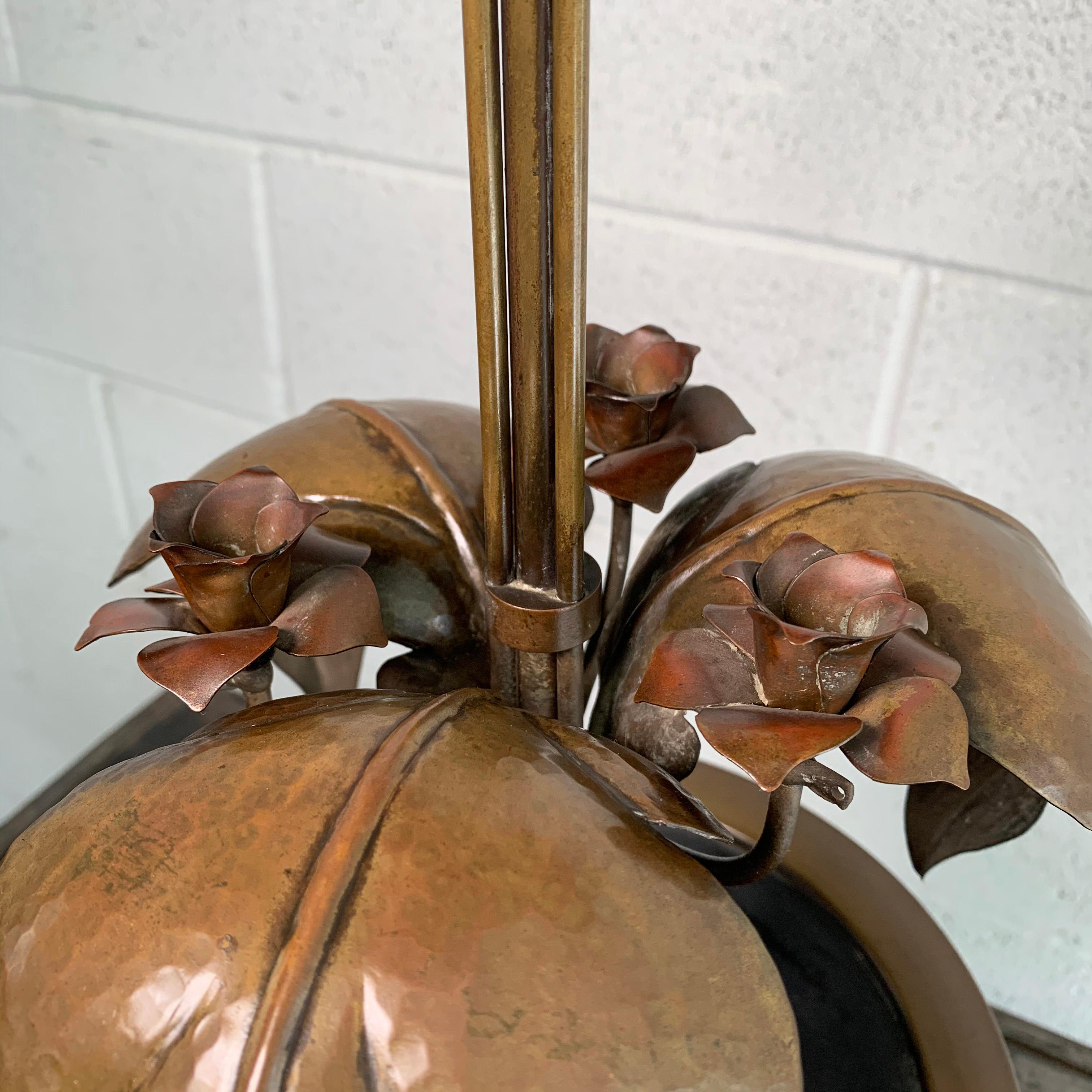 Arts & Crafts Brass Rose Stem Table Lamp For Sale 1