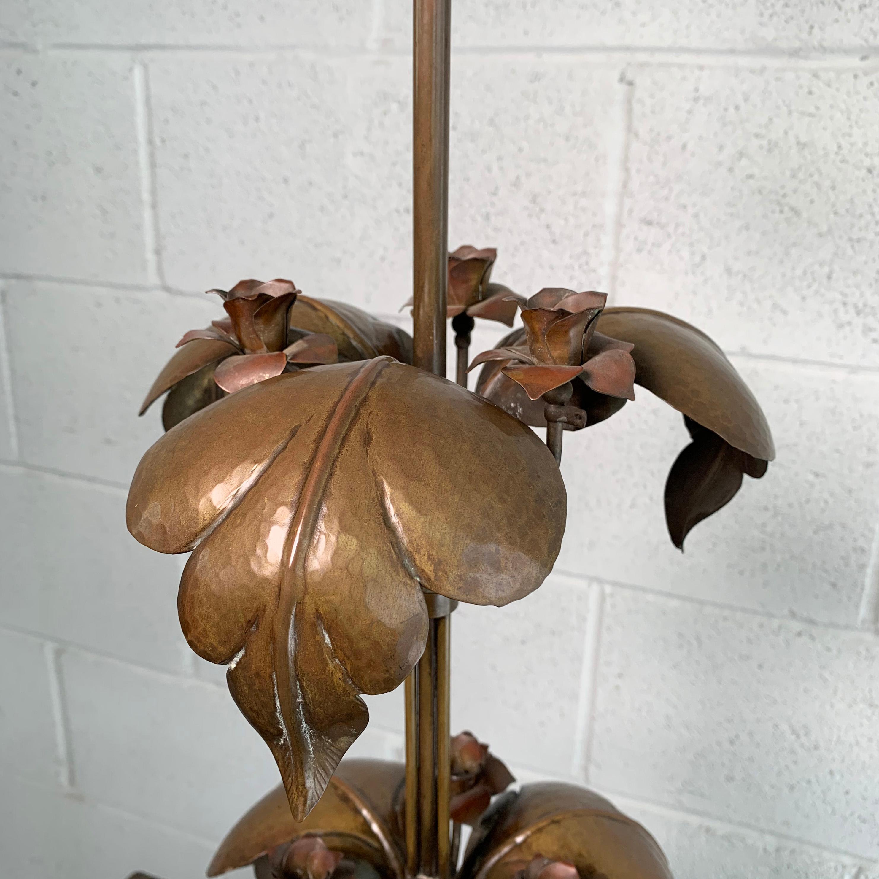 Arts & Crafts Brass Rose Stem Table Lamp For Sale 2