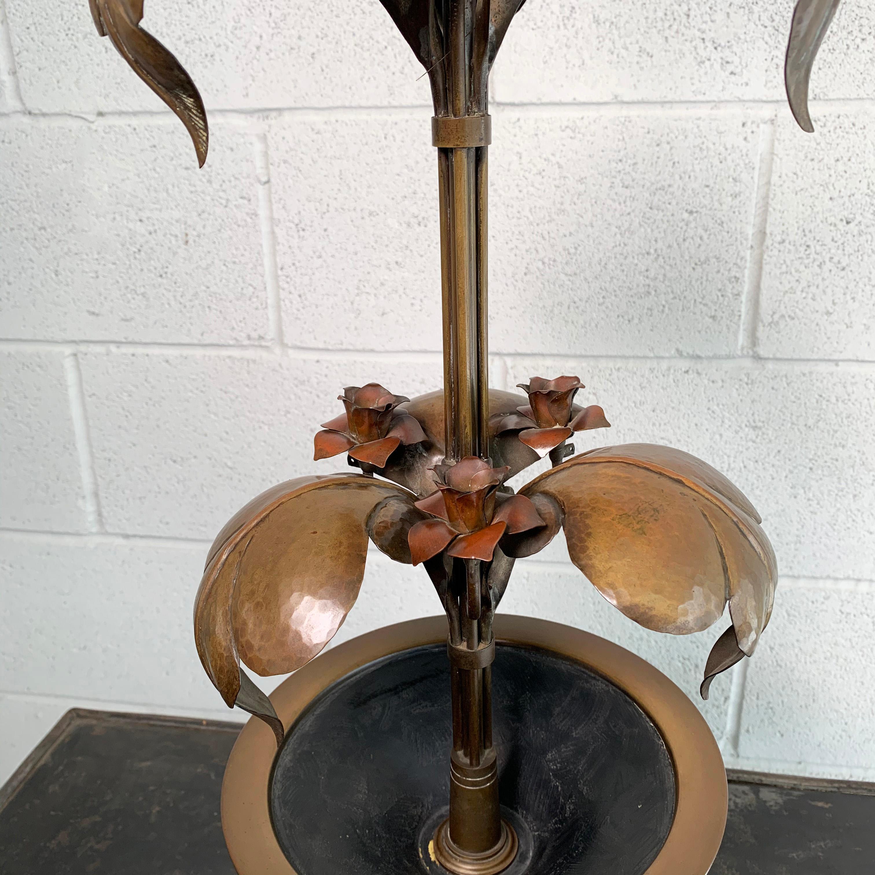 Arts & Crafts Brass Rose Stem Table Lamp For Sale 3
