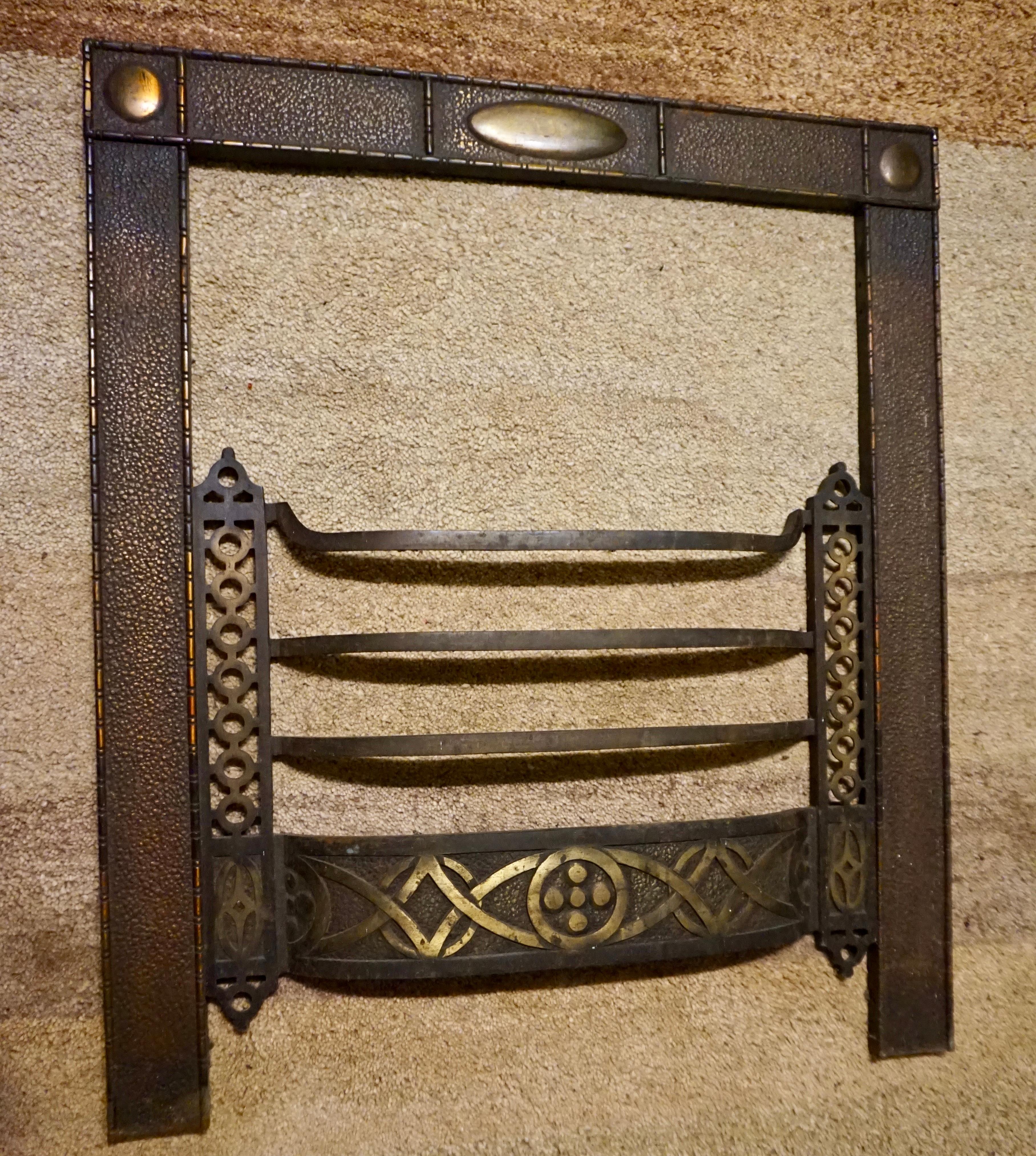 Arts & Crafts Brass Tooled Celtic Themed Fireplace Bungalow Mantle For Sale 2