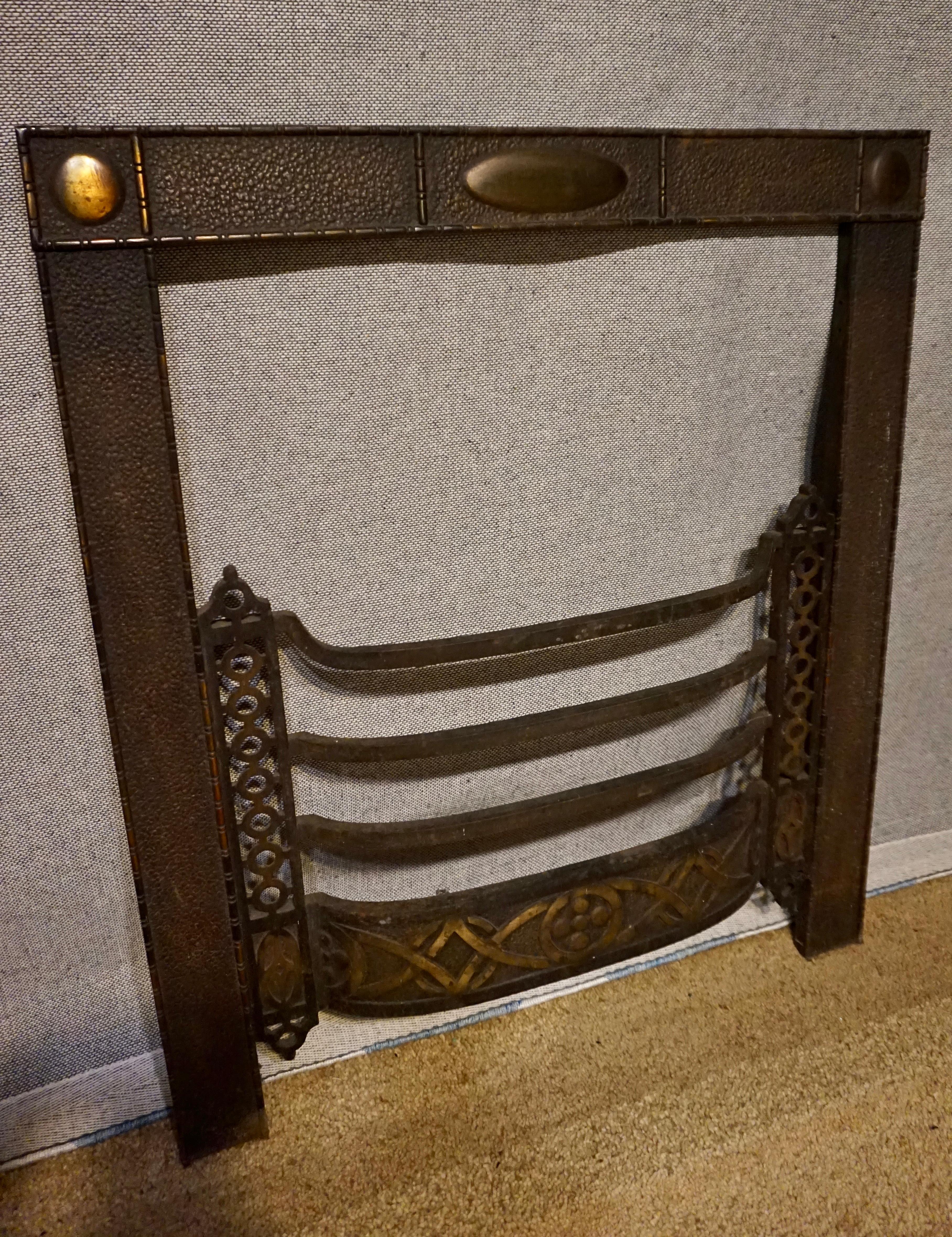 Fine Arts & Crafts mantel (fireplace) example with dark patina brass. Salvaged from old bungalow of the period. Subtle details and understated elegance,

circa 1905-1910.