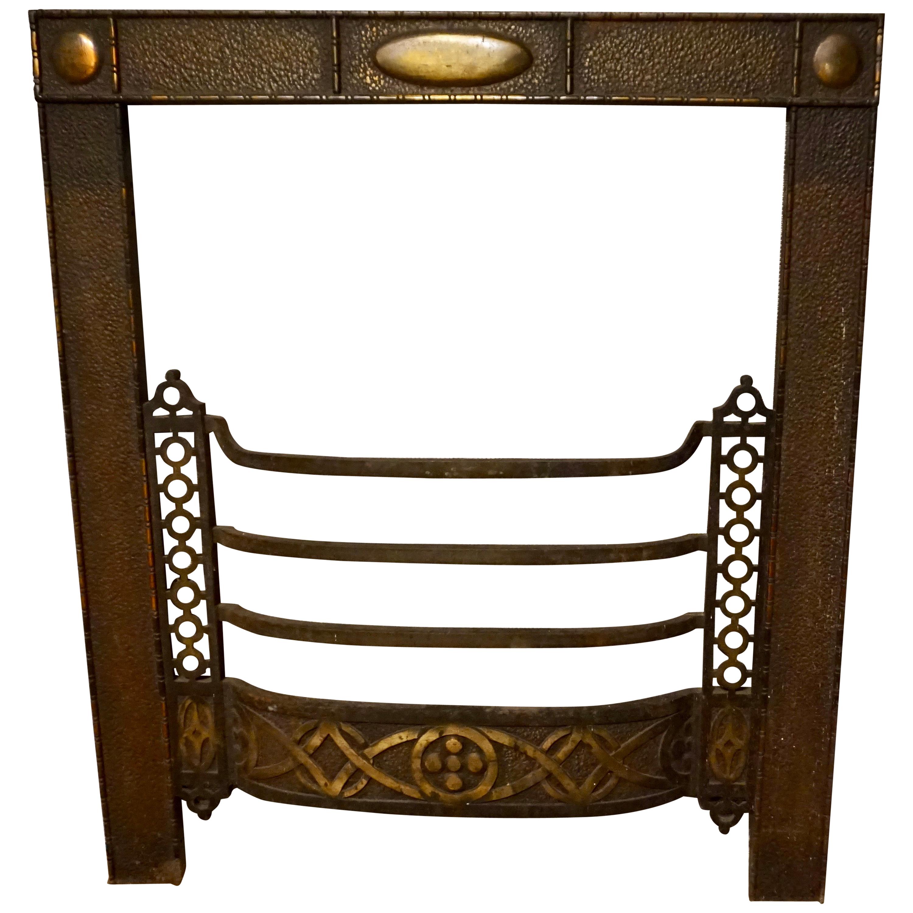Arts & Crafts Brass Tooled Celtic Themed Fireplace Bungalow Mantle For Sale