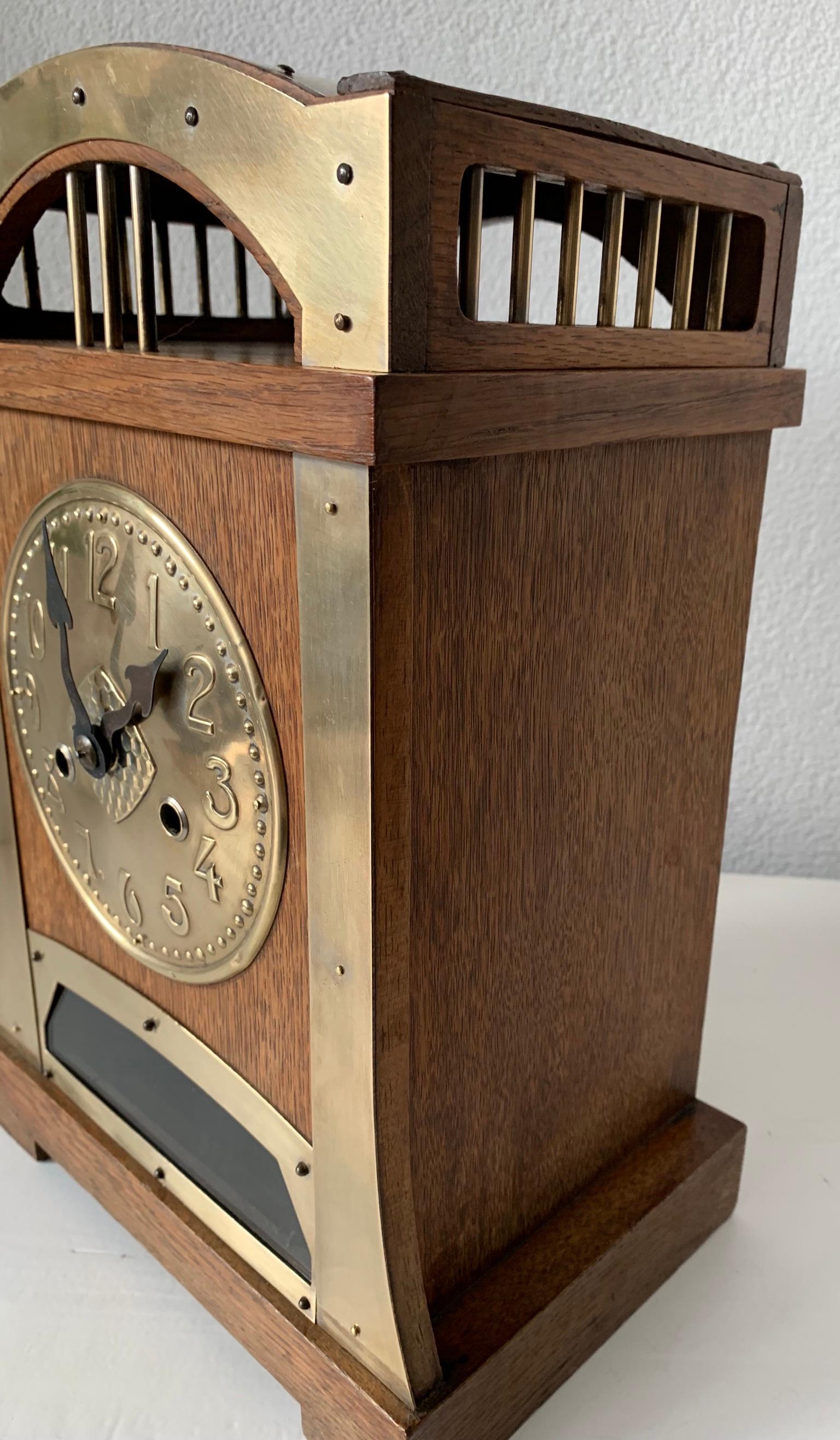 Arts & Crafts Brass & Wood Gustave Serrurier-Bovy Style Pendulum / Table Clock 2
