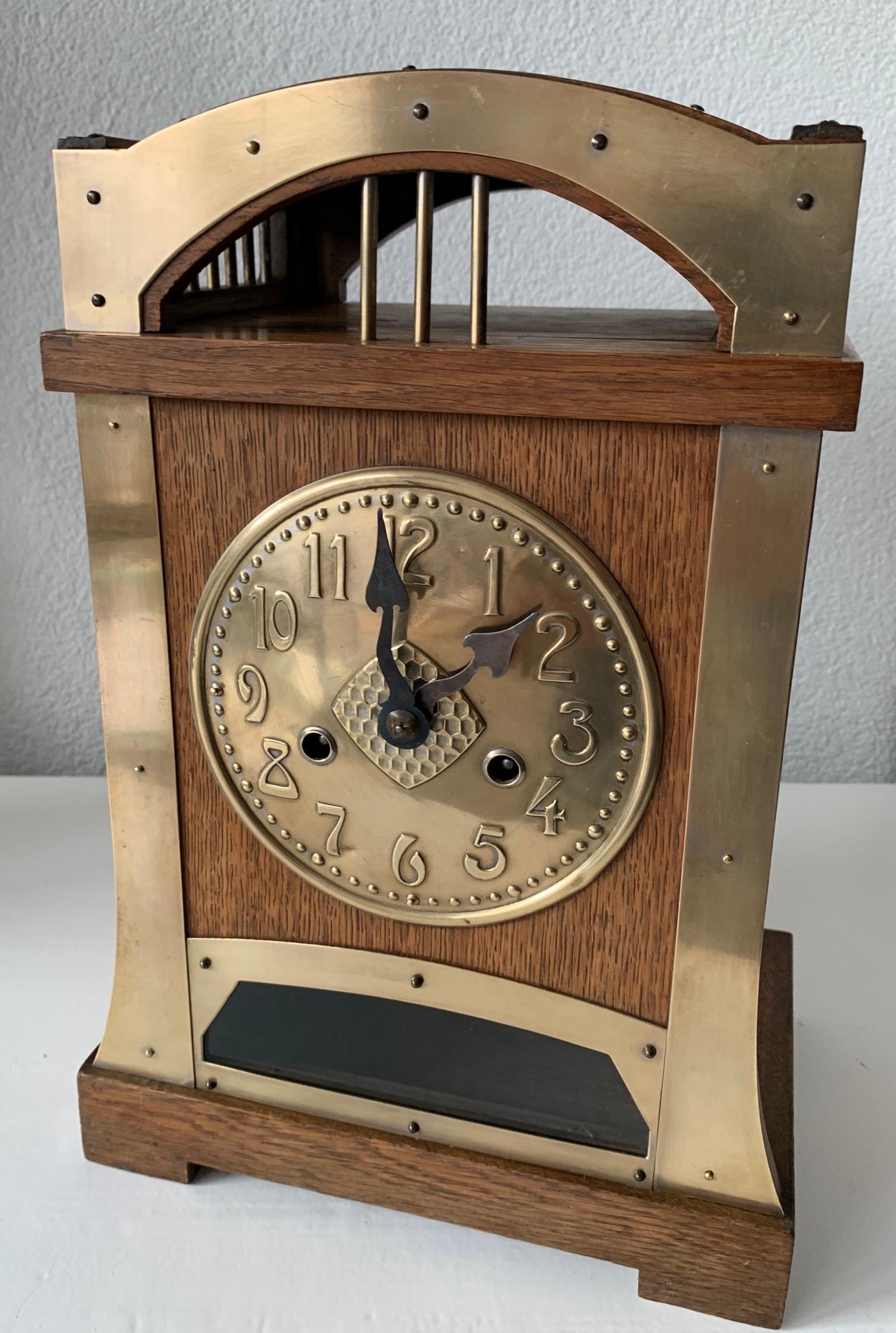 Arts & Crafts Brass & Wood Gustave Serrurier-Bovy Style Pendulum / Table Clock 3