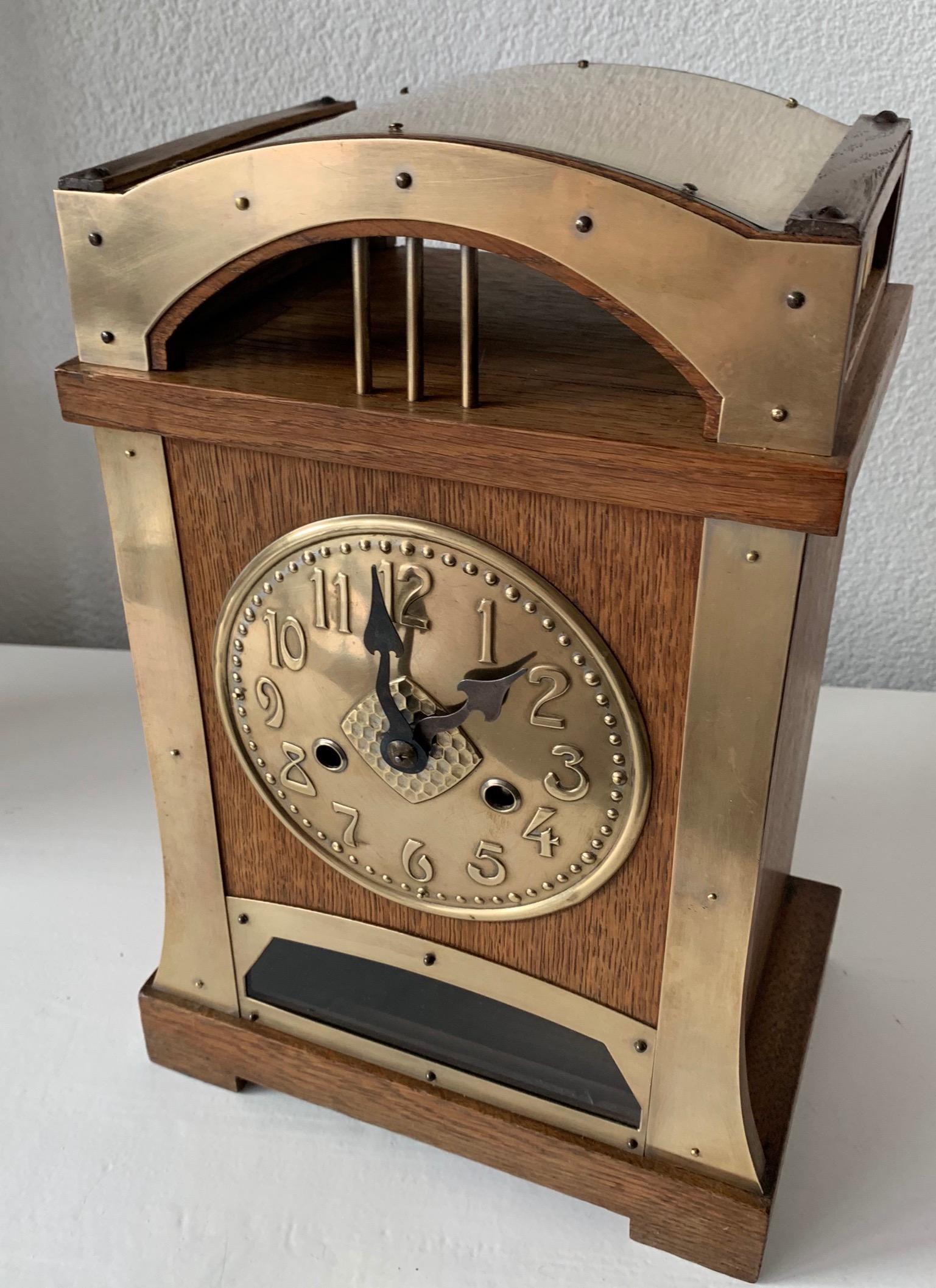 Arts & Crafts Brass & Wood Gustave Serrurier-Bovy Style Pendulum / Table Clock 4