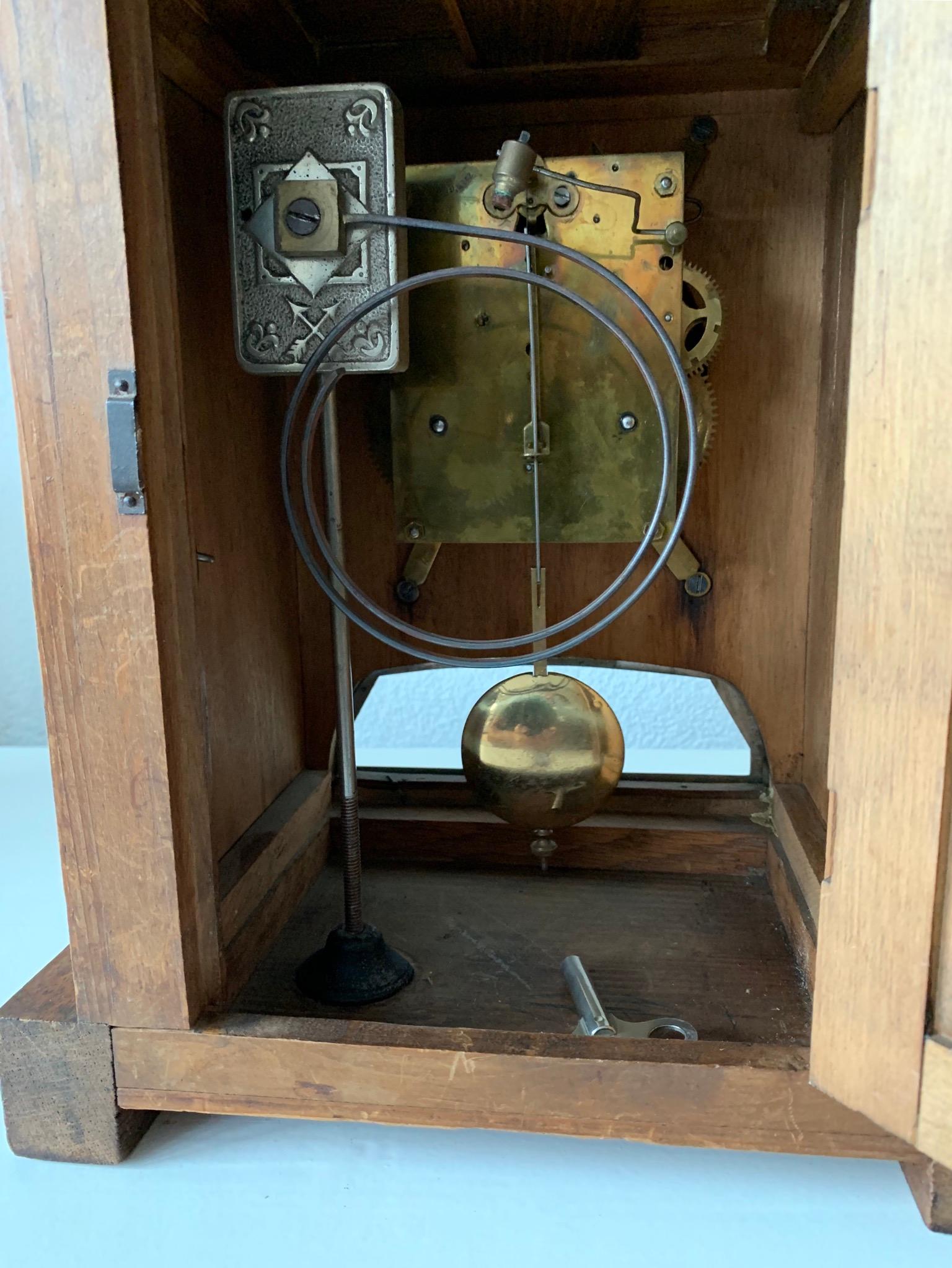 Arts & Crafts Brass & Wood Gustave Serrurier-Bovy Style Pendulum / Table Clock 9