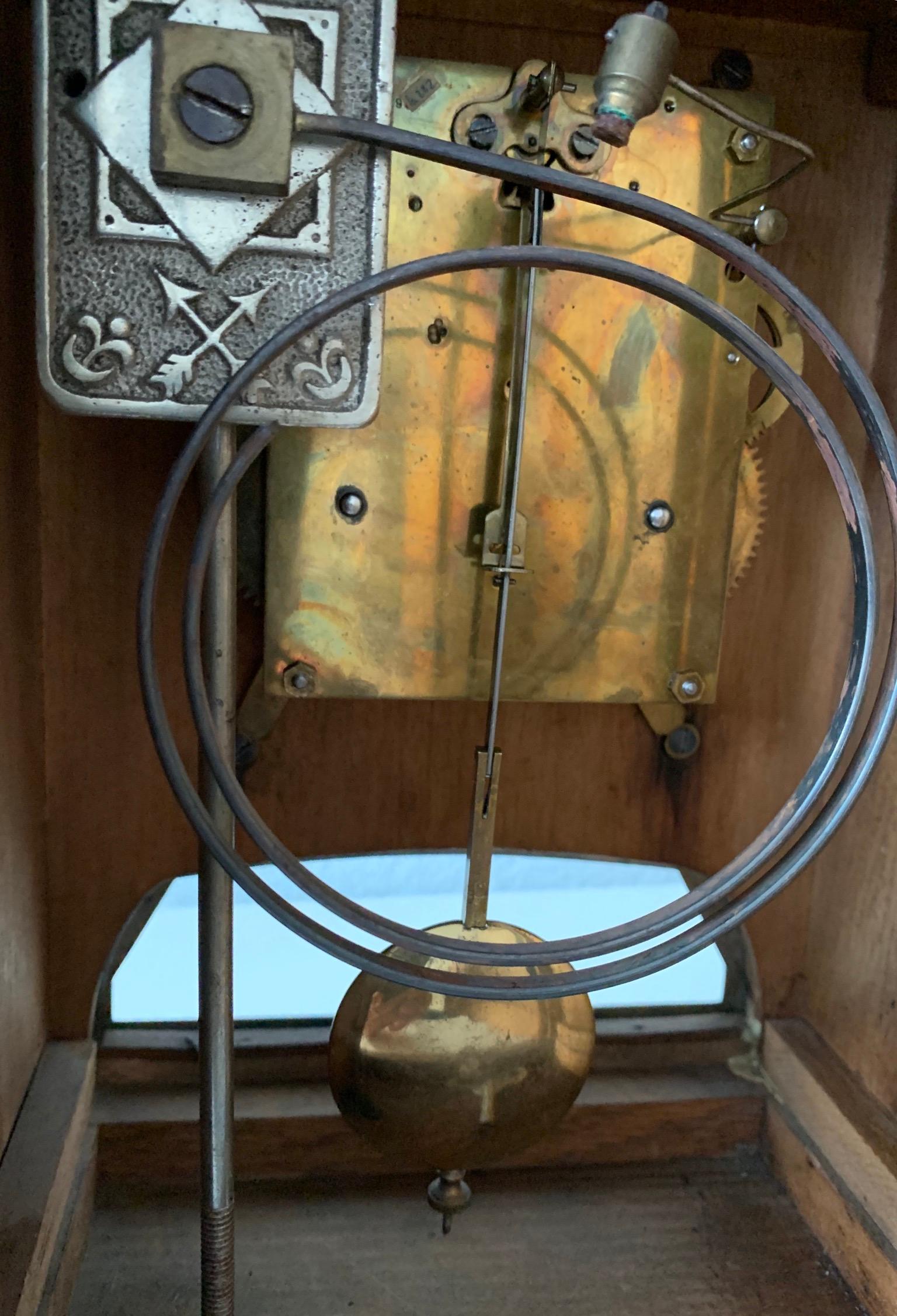 Arts & Crafts Brass & Wood Gustave Serrurier-Bovy Style Pendulum / Table Clock 10