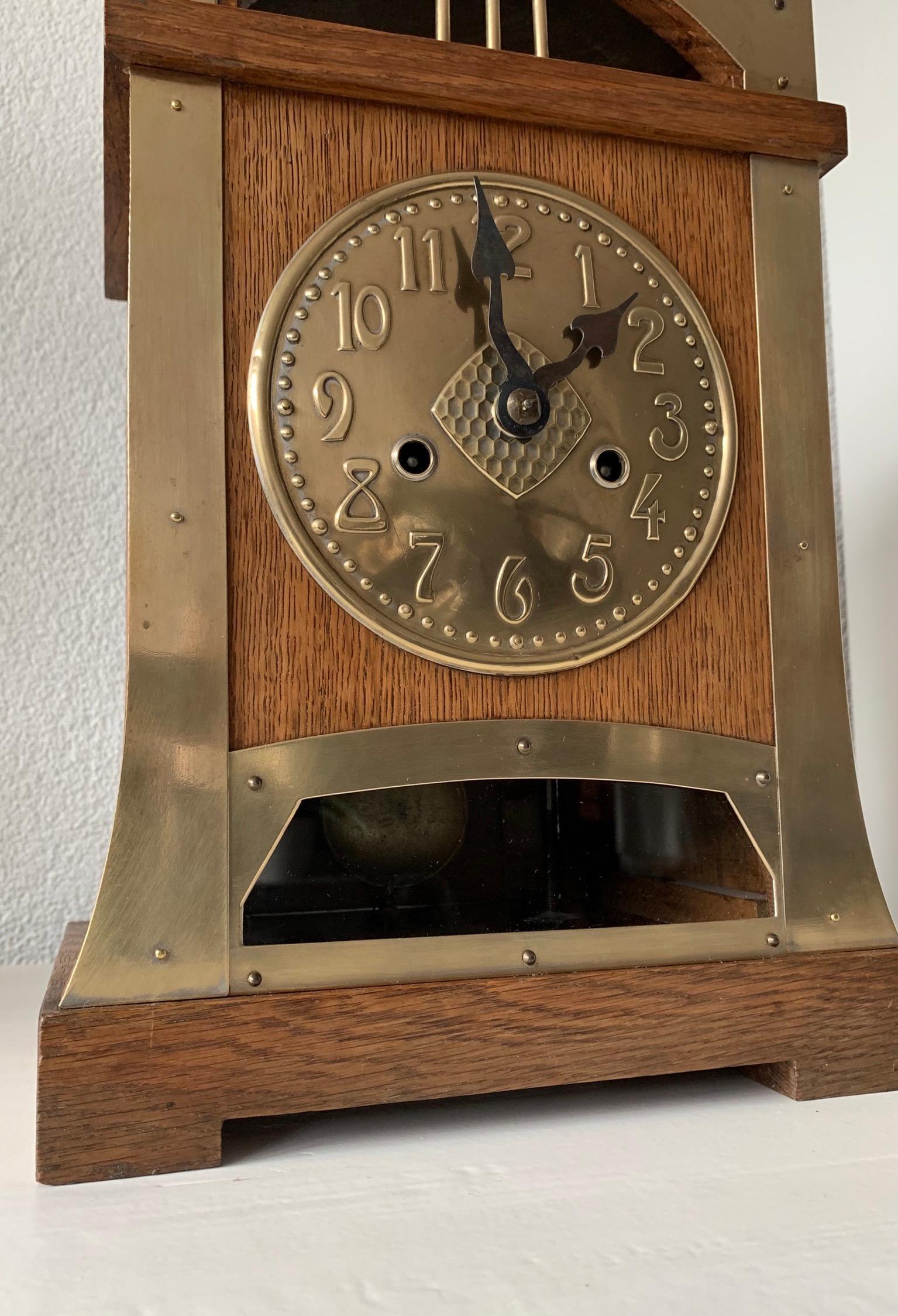 Hand-Crafted Arts & Crafts Brass & Wood Gustave Serrurier-Bovy Style Pendulum / Table Clock