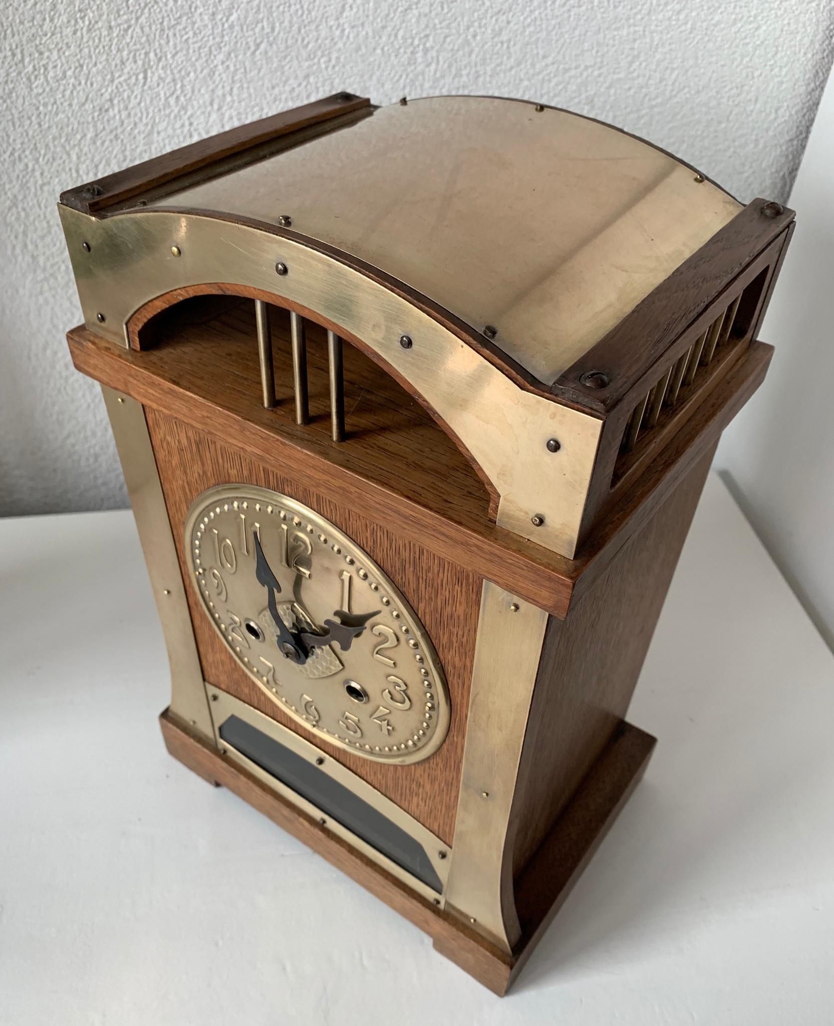 20th Century Arts & Crafts Brass & Wood Gustave Serrurier-Bovy Style Pendulum / Table Clock