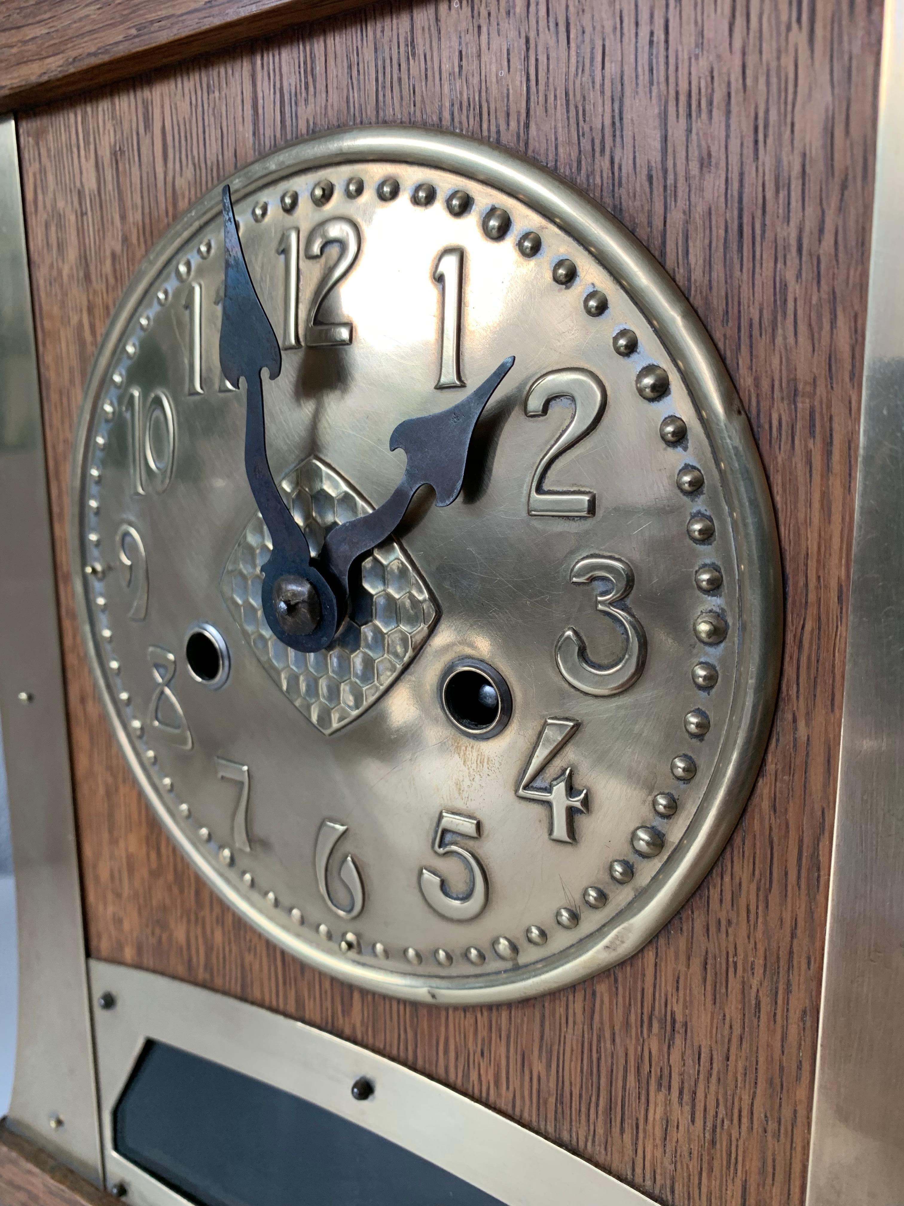 Glass Arts & Crafts Brass & Wood Gustave Serrurier-Bovy Style Pendulum / Table Clock