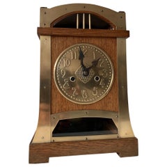Arts & Crafts Brass & Wood Gustave Serrurier-Bovy Style Pendulum / Table Clock